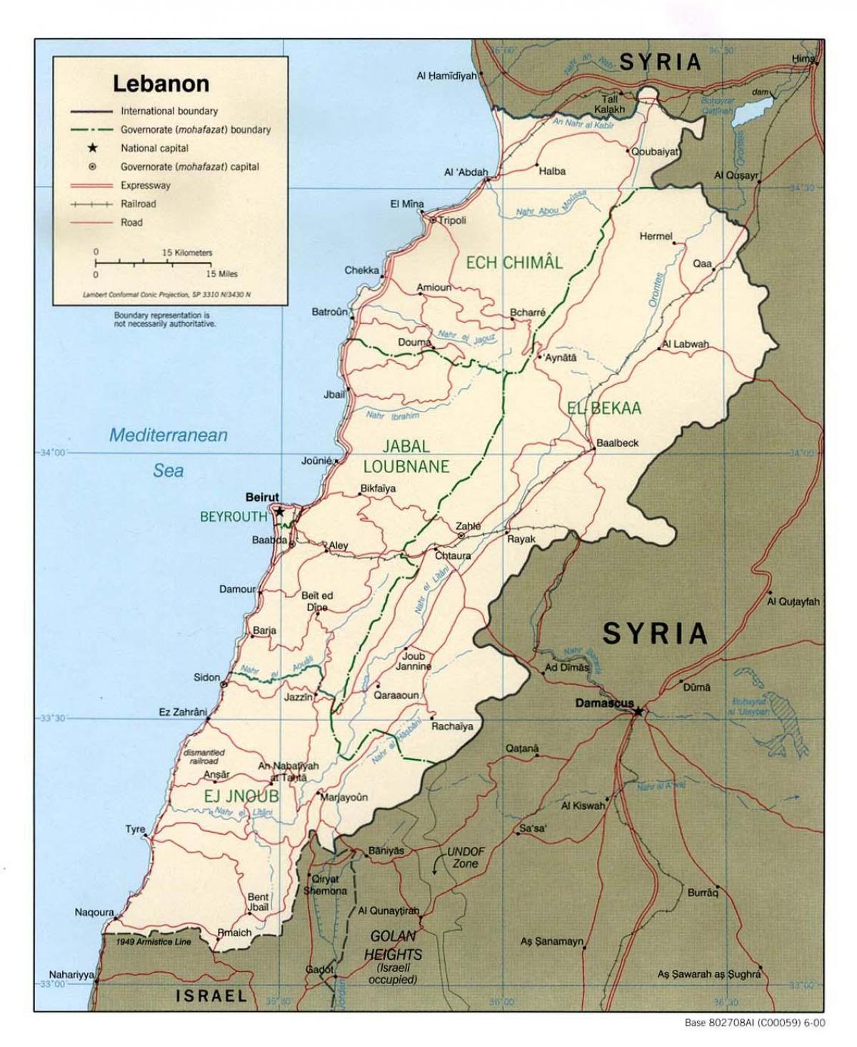 mapa do Líbano