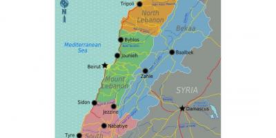 Mapa do Líbano dos turistas